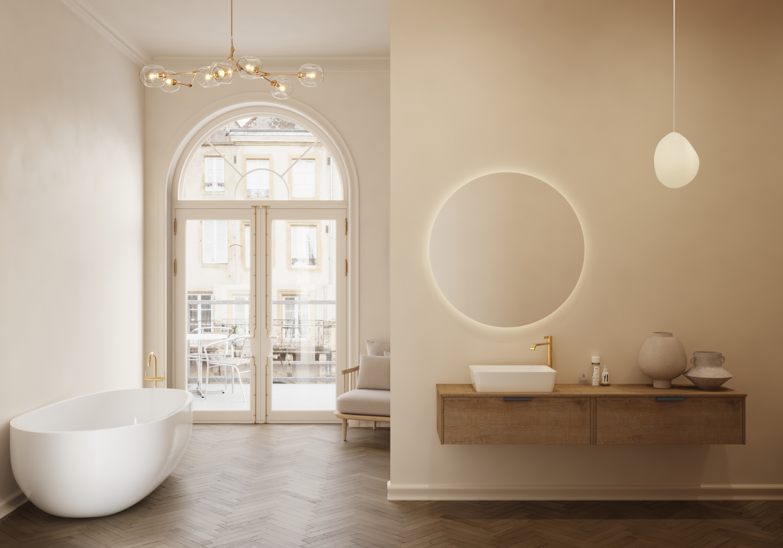 Oppusset baderom i myk rosa farge